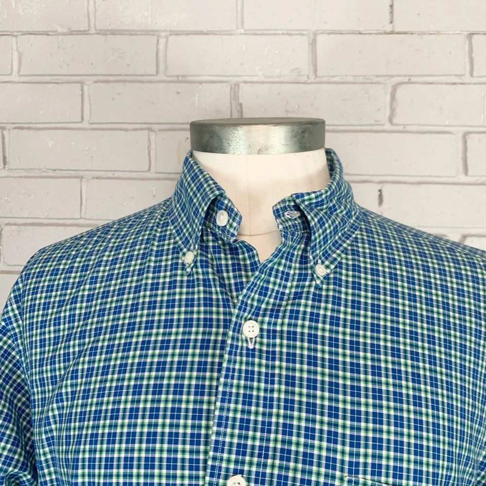 Polo Ralph Lauren Classic Fit Blue Green Check Button Down Shirt Preppy 16 32/33